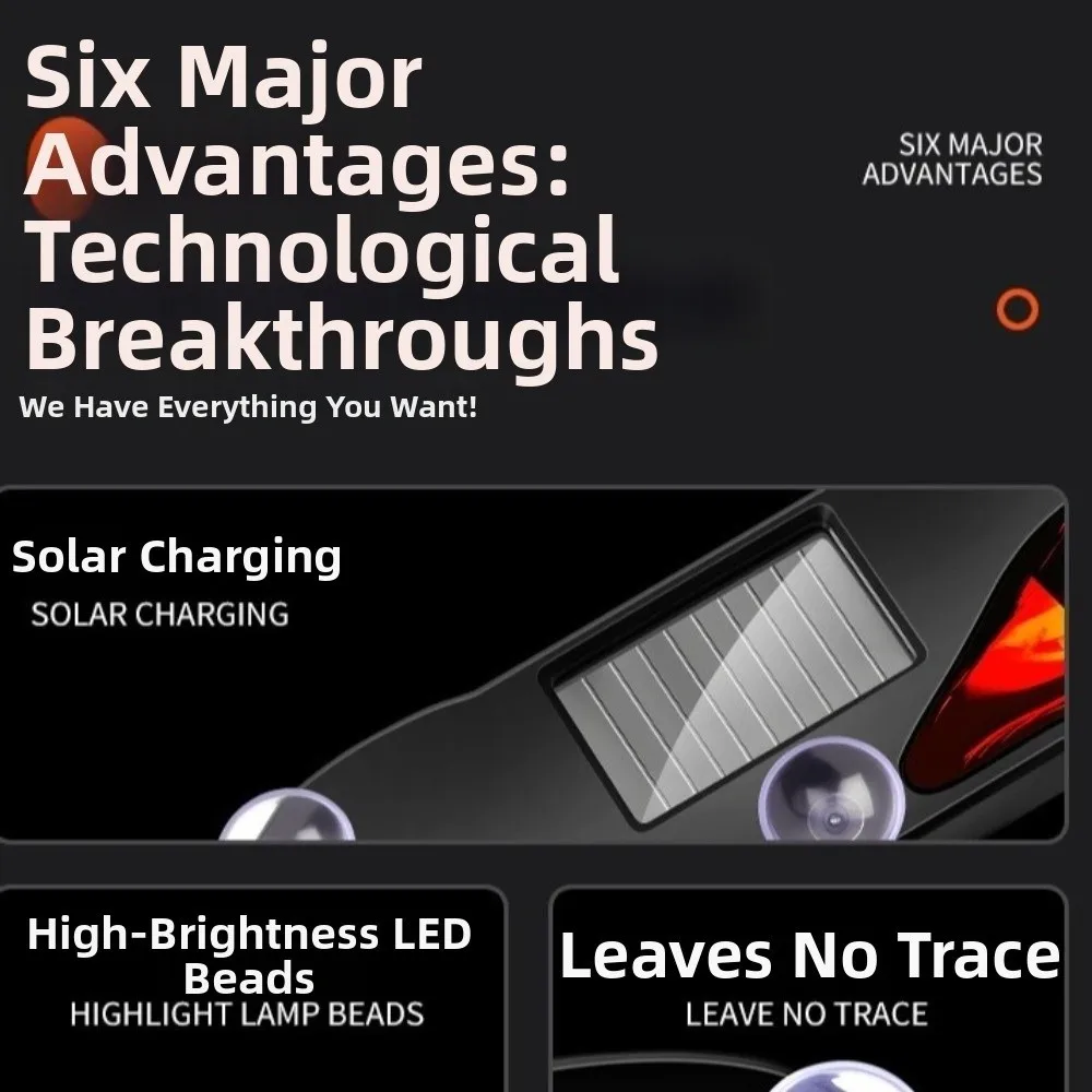 New Wireless Solar LED Car Light Suction Cup Dynamic Display Devil Eyes Car Lights Vibration Lights on Vehicle Strobe Light