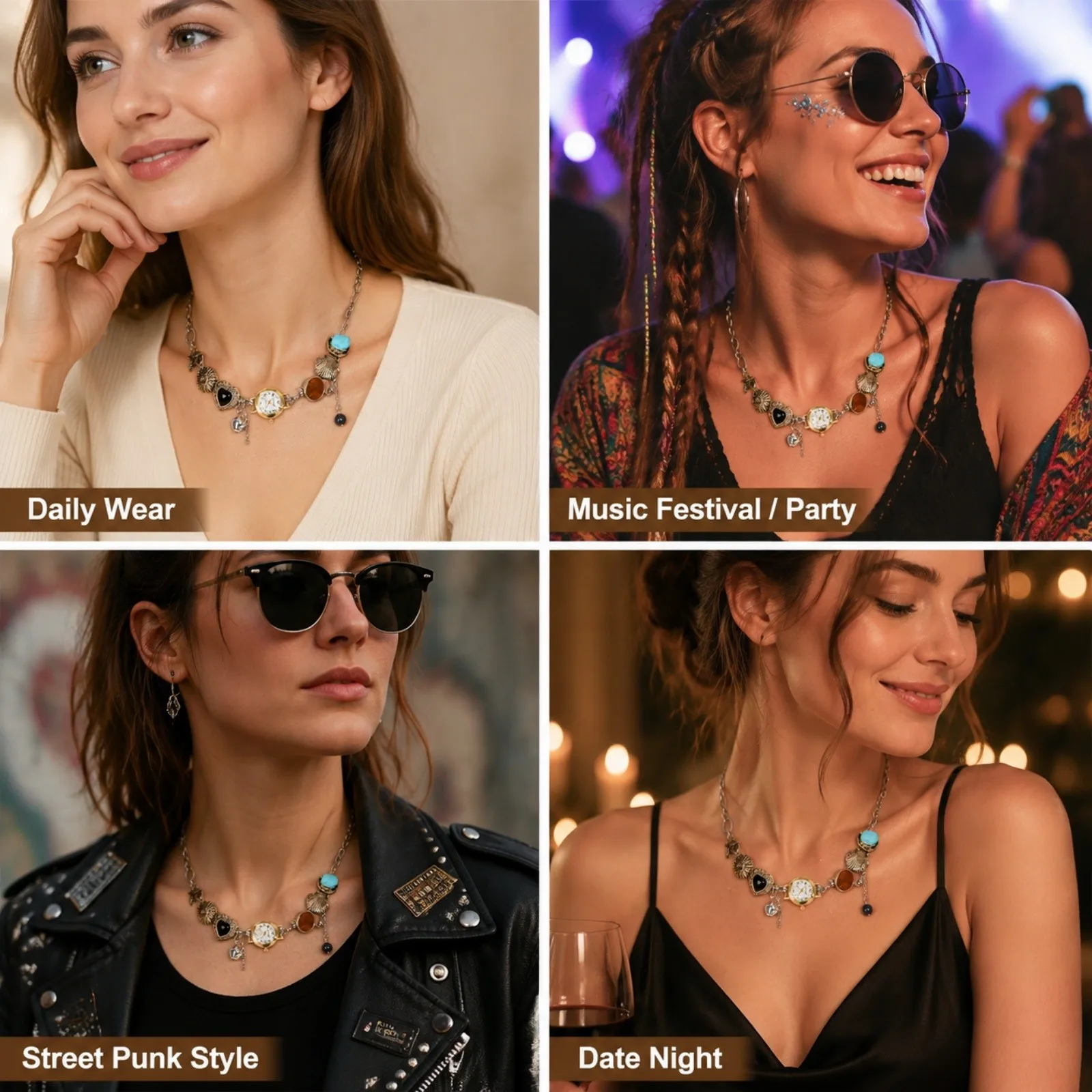 Womens Vintage Ocean Theme Quartz Necklace Watch Stainless Steel Choker Pendant Chain Watches Fashion Jewelry Xmas Gift - view 5