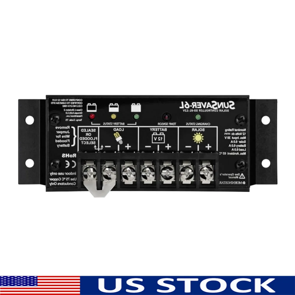 

PWM 6A Solar Charge Controller 12V Battery Regulator Four Stage Charging Cycle Load Management System High Reliability