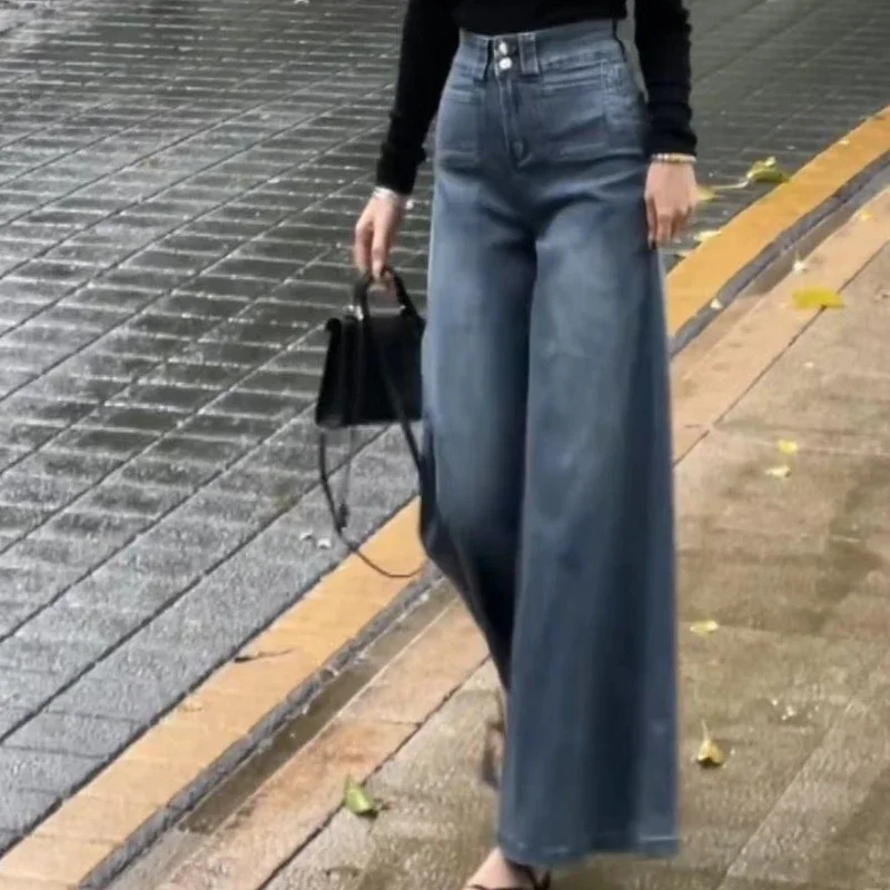 White Super Wide Leg Jeans Skirt Slacks Women Trousers Spring Summer New Loose Denim Pants High-rise Slimming Baggy Flared Pants