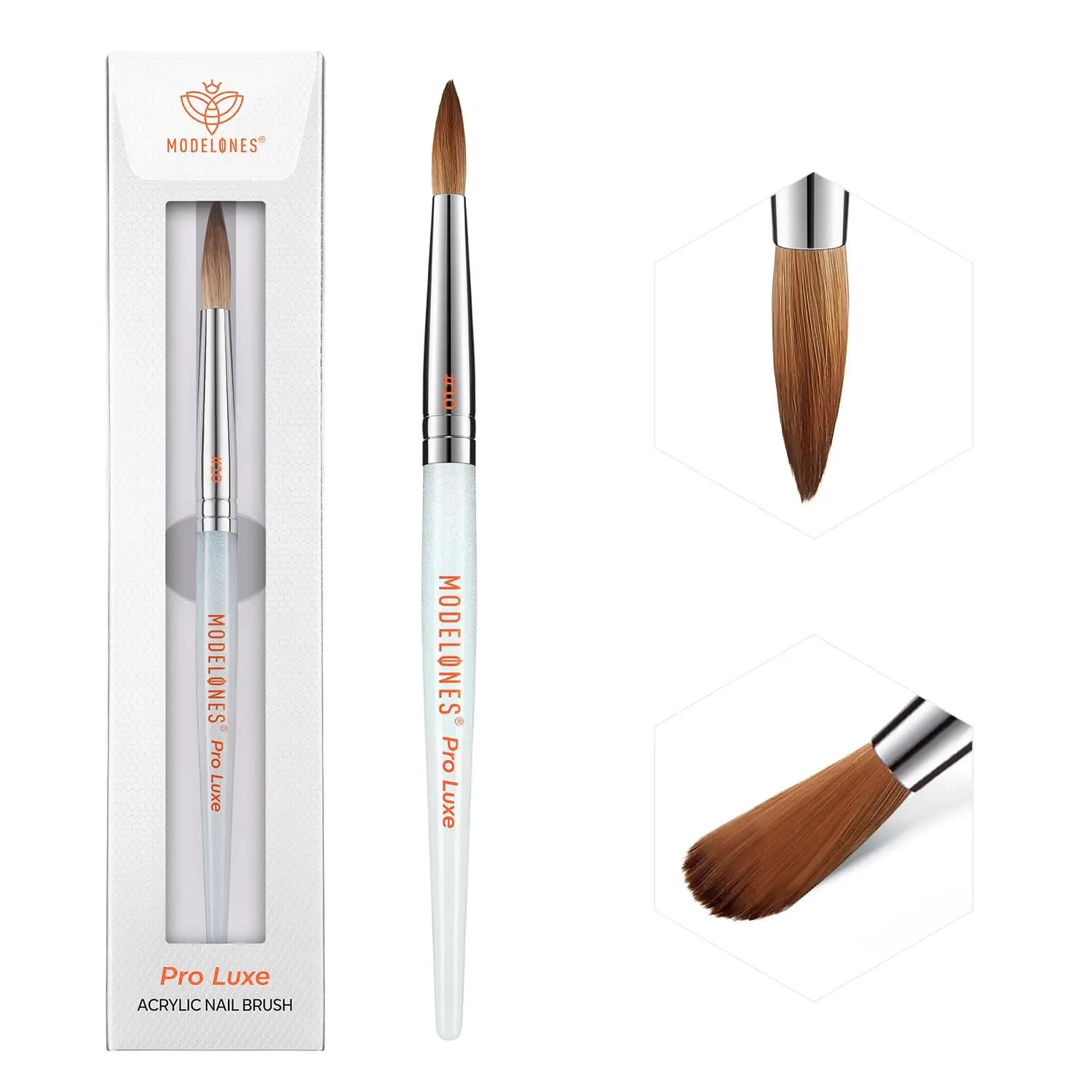 

Modelones Pro Luxe Acrylic Nail Brush, 100% Pure Kolinsky Sable Hair Size 10 Oval Crimped Shaped Sturdy Ergonomic Handle
