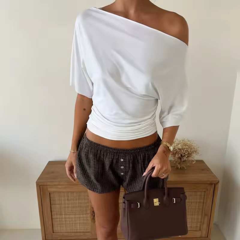 Talenza Summer One Shoulder Tops Fashion Slim Shrink Short Sleeve T-Shirts Sexy Party Y2k Streetwear Solid Pullover Tops Women - Image 7