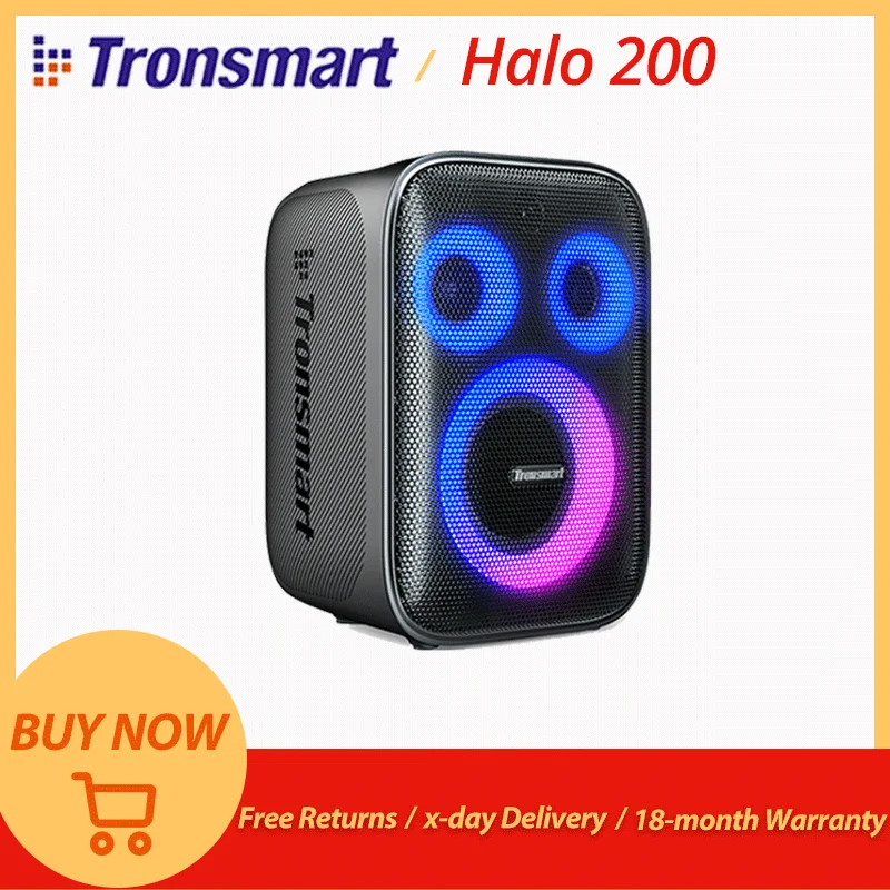 Tronsmart-Haut-parleur Halo 200 avec système audio à 3 voies, haut-parleur de fête karaoké, Bluetooth, sortie 120W, micro intégré ou filaire, entrée JEM