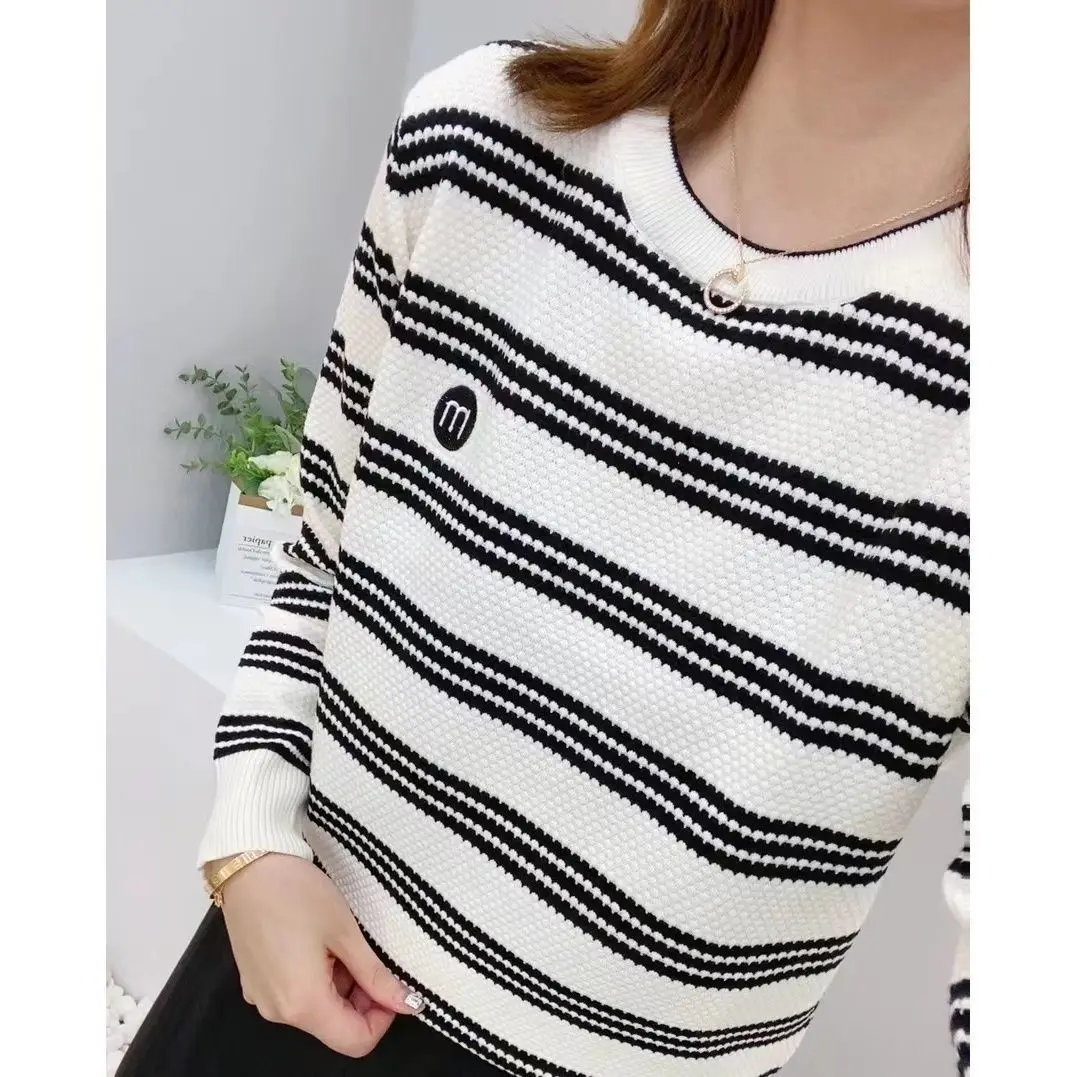 

Loose Fit Long Sve round Ne Knitted T-irt Sweater Women's Autumn Winter Faion Slimming Top Large Size Ladies Wear