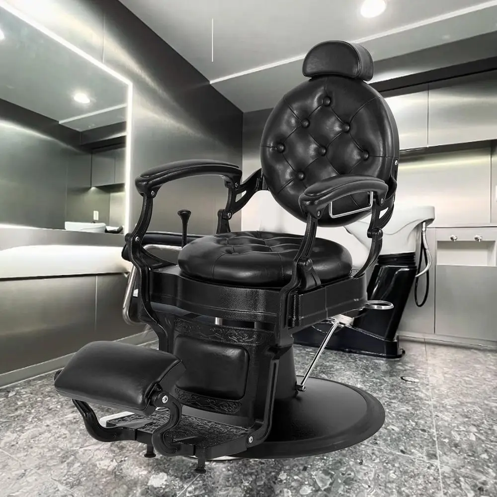 

Sturdy Hydraulic Recline Barber Chair with Cushioned Seat, Ideal for Salons and Spas, Black