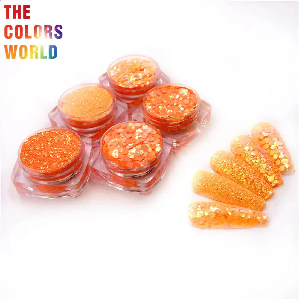 TCD54 Solvent Resistant Orange Pearlescent Indescent Hexagon Nail Glitter Makeup Holiday Decoration Plastic Painting And Coating