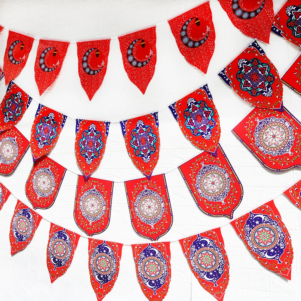 

EID Mubarak Triangle Banner Muslim Festival Celebration Party Moon Star Banner Triangle Flag For Eid Mubarak Ramadan Decoration