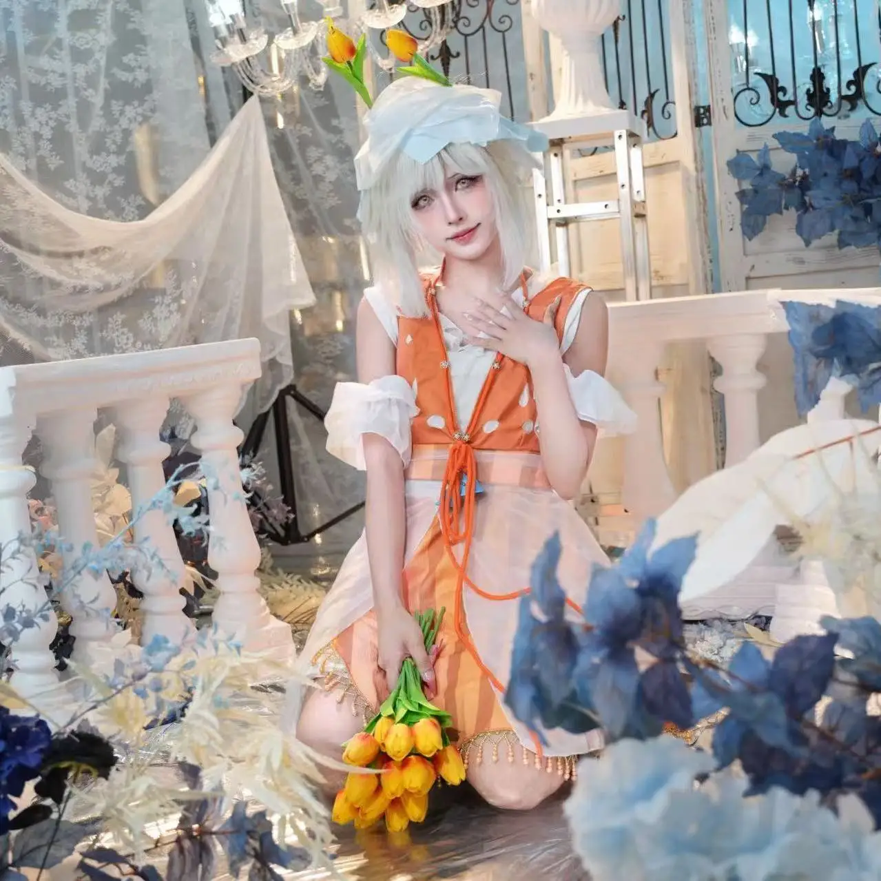 

Emma Woods Cosplay Costume Identity V Gardener Lolita Kimono Uniform for Halloween Christmas Party Masquerade Anime Shows