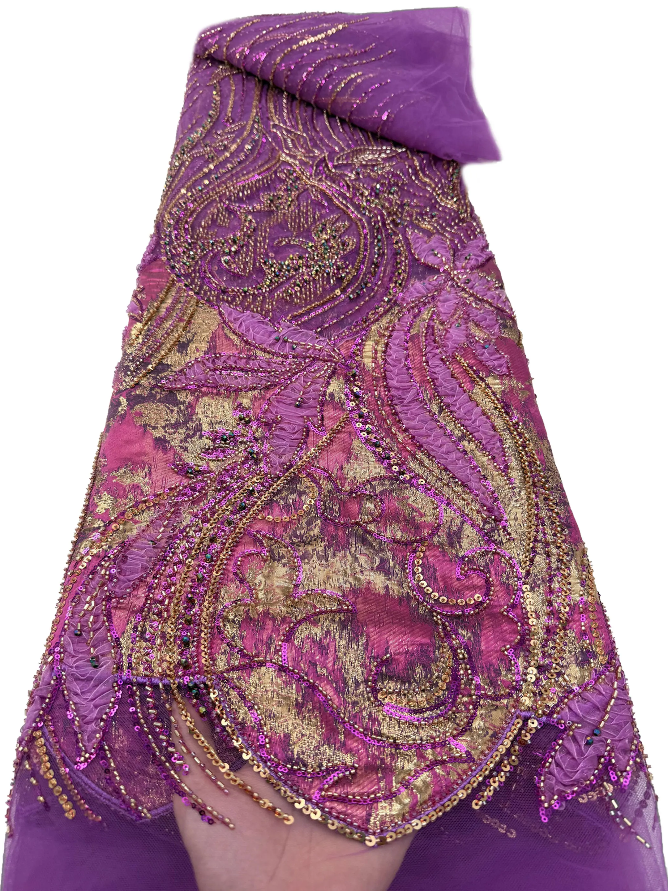 2026 Luxury Nigerian African Beaded Lace Fabric High Quality Sequins Embroidery French Lace For Women Wedding Party Dress Sewing