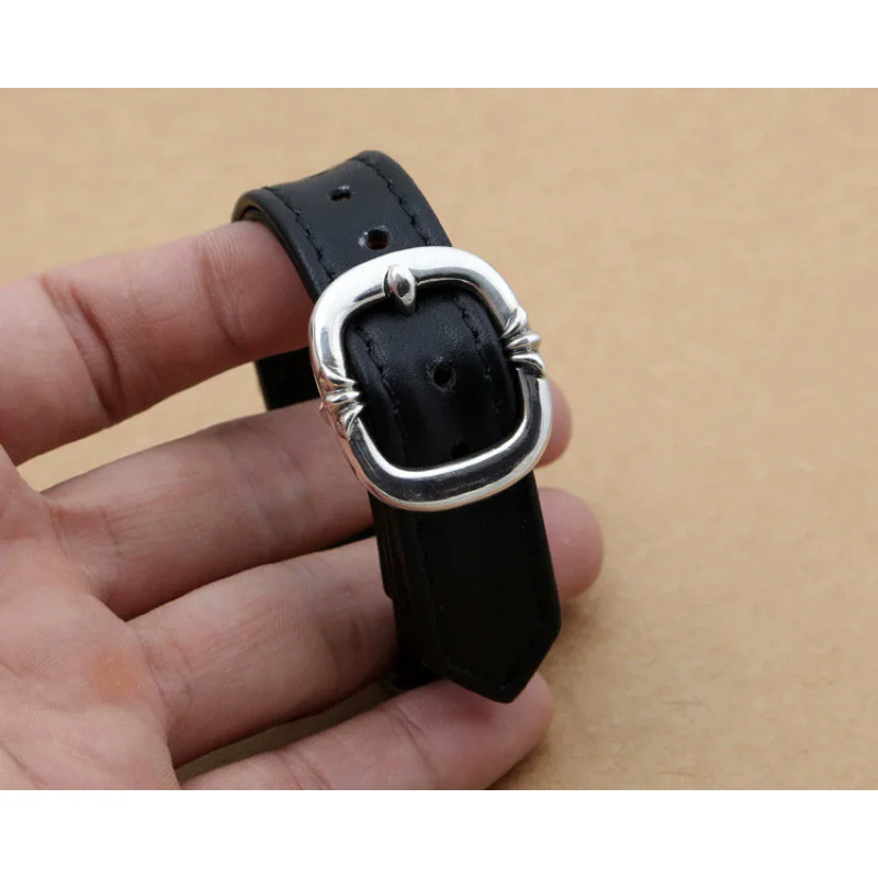 

Punk Fashion S925 Pure Silver Jewelry European and American Couple Fashion Personality Holy Sword Simple Leather Bracelet