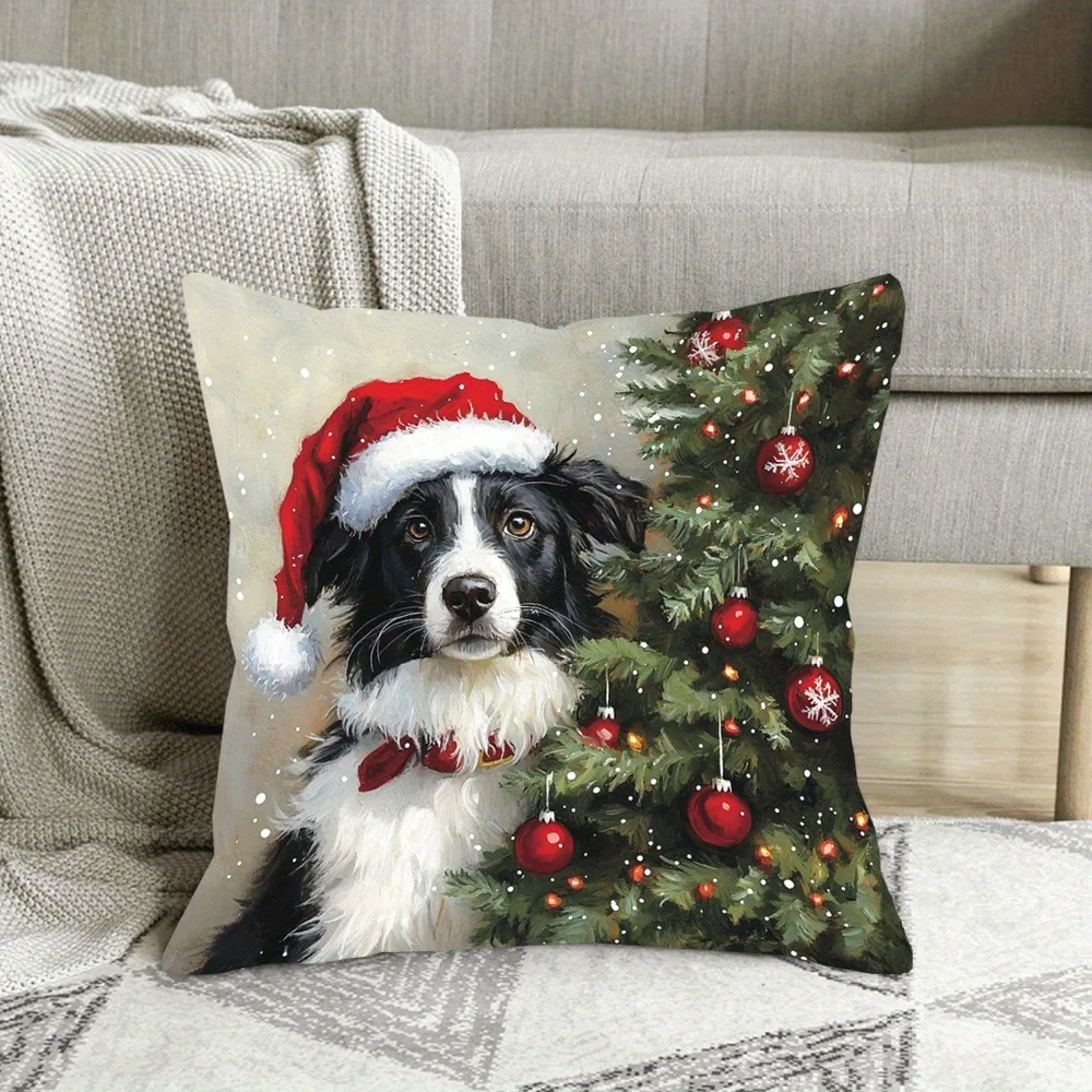 1pc Pillowcase Border Collie Christmas Pillowcase - Comfortable And Smooth-feeling
