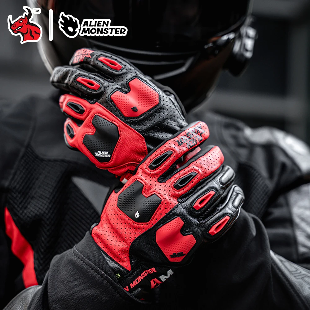 

Men's Motorcycle Gloves Full Finger Summer Design Genuine Leather with Breathable Mesh Panels for Off-Road Outdoor Riding