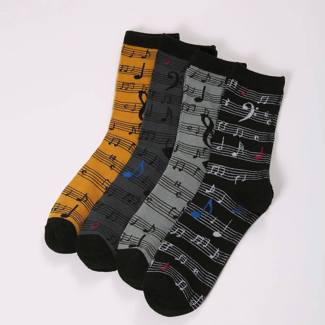 

4 pairs/sets of men's fashion music symbol personality interesting pattern sock combination