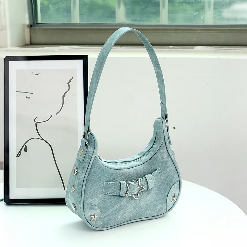 Vintage Lässige Niedliche Weiße Stern-Schultertasche Damen Umhängetaschen Leder-Reißverschlusstaschen Handtaschen für Frauen – Detail 13