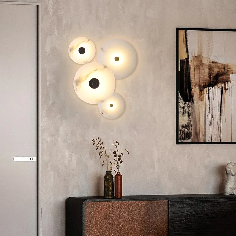 Round Led Wall Light Backlight Marble Lamp for Bedside Aisle Corridor Decoration Sconce AC85-265V Hotel Decorative Lighting