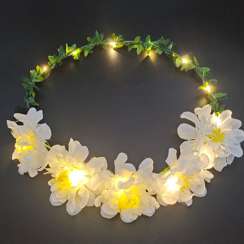 Diadema brillante con luz Led, accesorio para el cabello, guirnalda de flores, tocado brillante para fiesta, 1 unidad