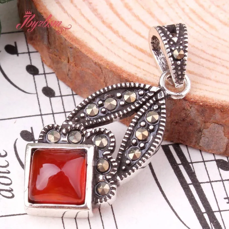 5mm Square Marquise Stone Tibetan Silver Marcasite Necklace Pendant Charm Gorgeous Jewelry 1 Pcs for Wedding Anniversary Party