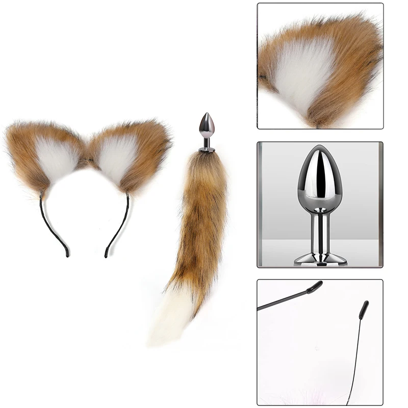 Fox Tail Anal Plug with Hairpin Bdsm Toy Flirting Metal Butt Plug Tail Sex Toys for Woman Man Couples Cosplay Adult Game Shop