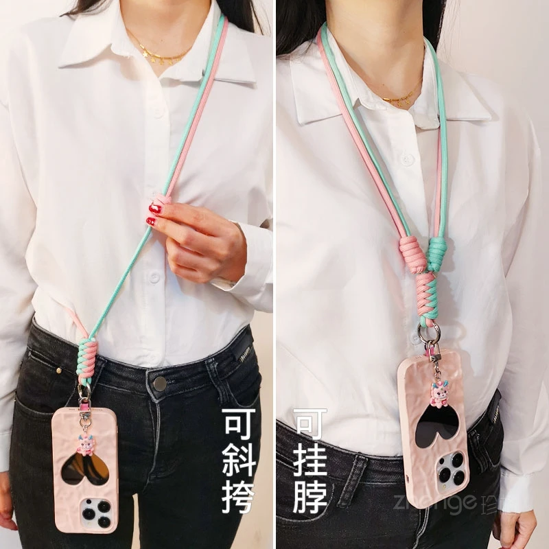 Cross body hanging neck dual-purpose adjustable woven knot phone strap with long clip style phone case cellphone lanyard