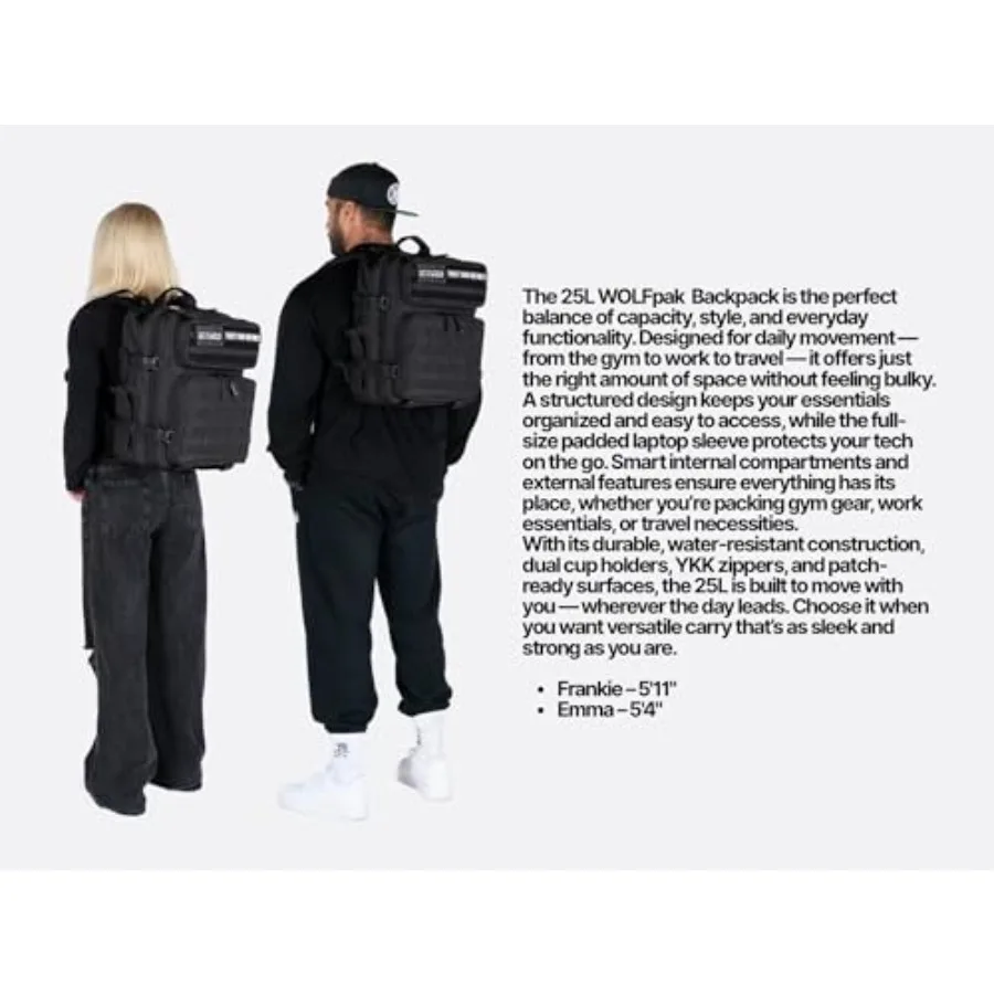 WOLFpak 25L Athletic Gym Backpack - Durable 1000D Waterproof Oxford Material with MOLLE Webbing Laptop Pocket and Dual Cup Hold