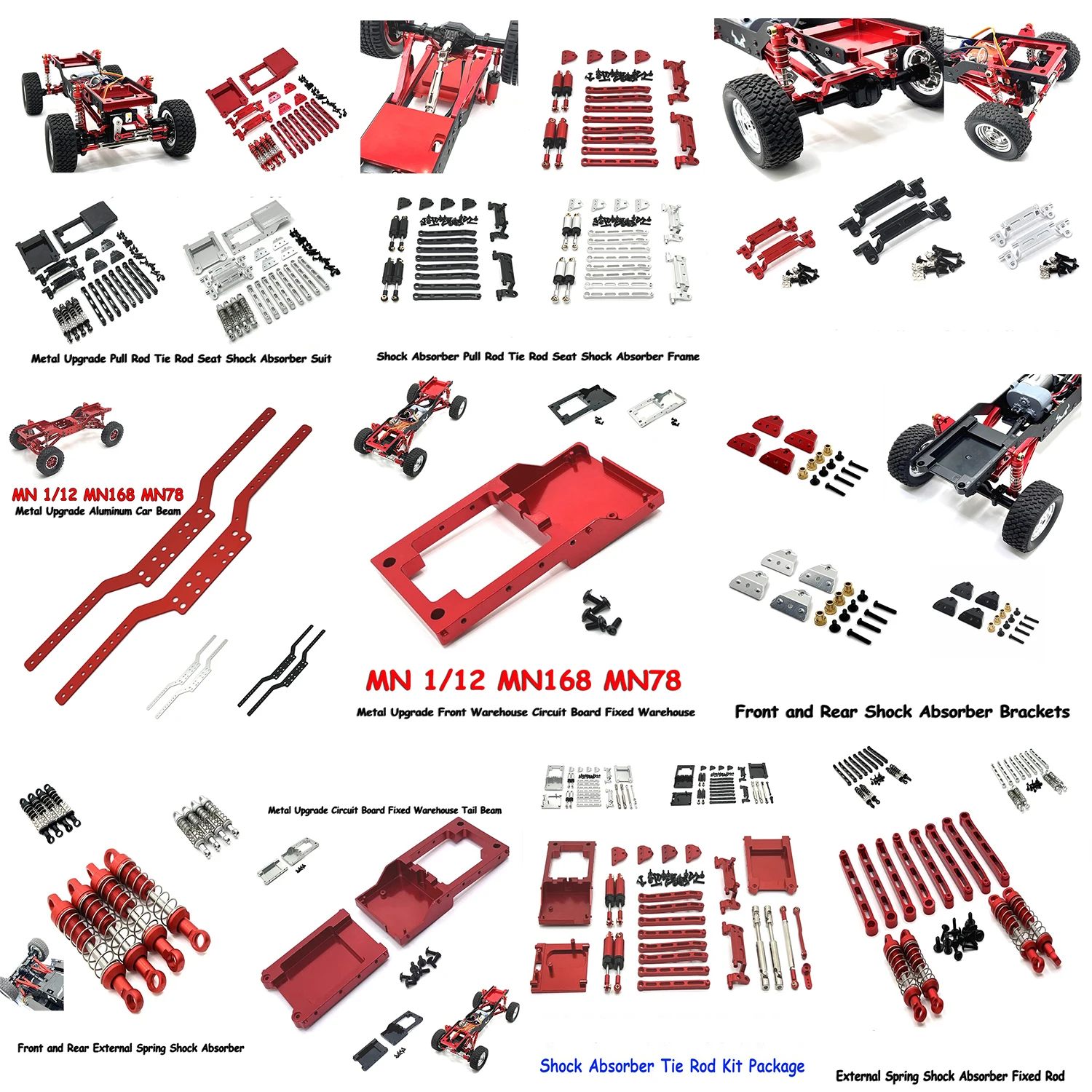 MN 1/12 MN168 MN78 RC Car Parts Metal Upgrade Pull Rod Tie Rod Seat Shock Absorber Suit Car Beam Girder Fixed Tie Rod Tail Plate