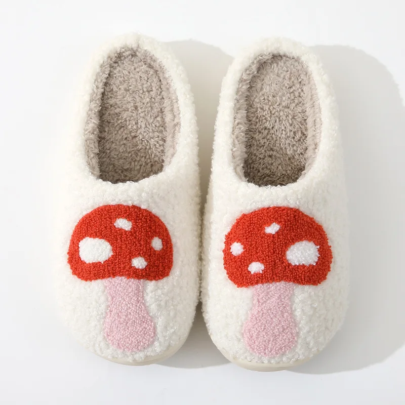 Slippers for Girl Women Sewant Mushrooms Flat Warm Winter Fall Couple Non-Slip Wear-resistant Thick Bedroom Home Ladies Shoes