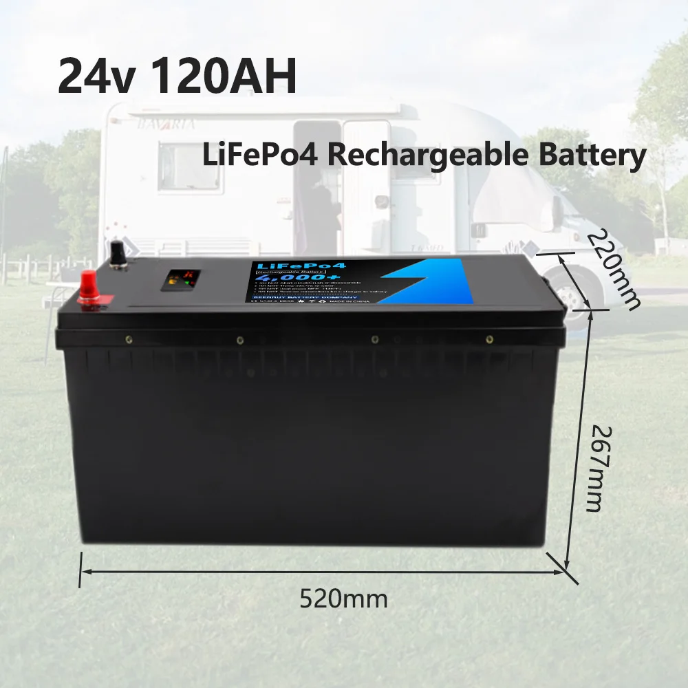 24v 120AH large capacity LiFePo4 Rechargeable Battery Pack + BMS Optional Bluetooth for Outdoor camping emergency mobile power