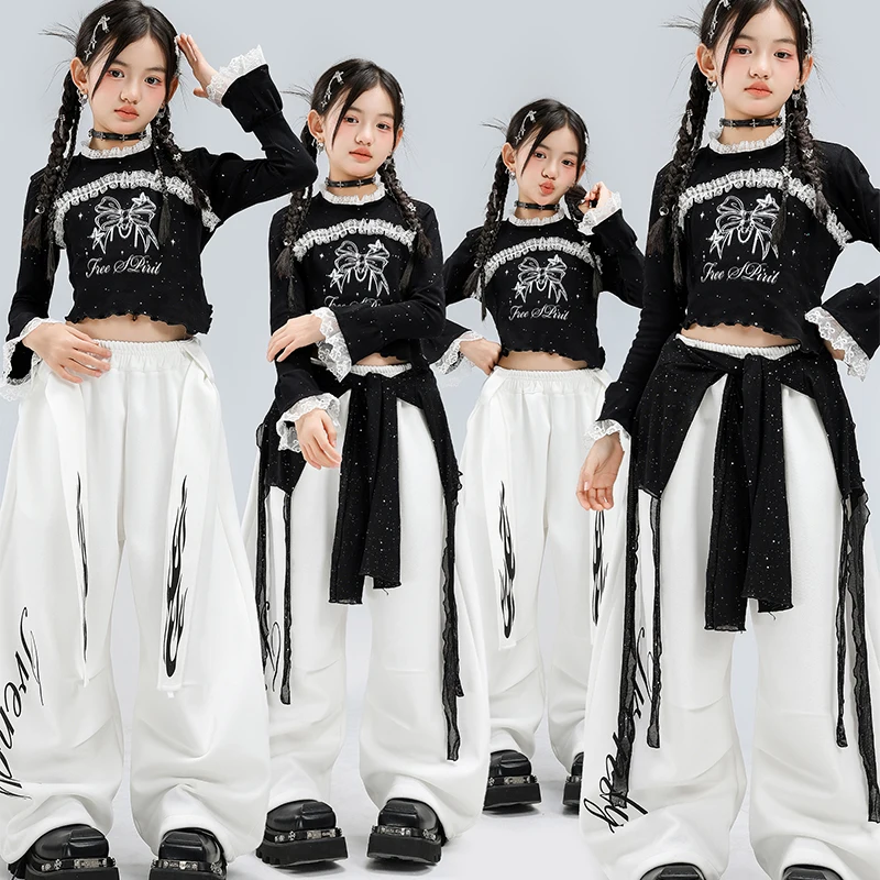 

Комплект одежды для девочек: укороченная рубашка в стиле хип-хоп/готика, свободные спортивные брюки-джоггеры, костюм для детей в стиле K-pop, уличная одежда для девочек, джазовый костюм