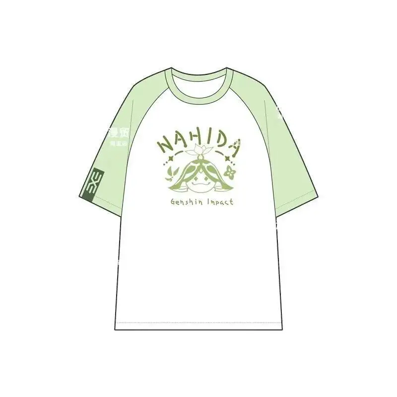Game Genshin Impact Cosplay Nahida Women Girl Summer Loose Top Short Sleeved T-Shirt Full Set Carnival Costumes