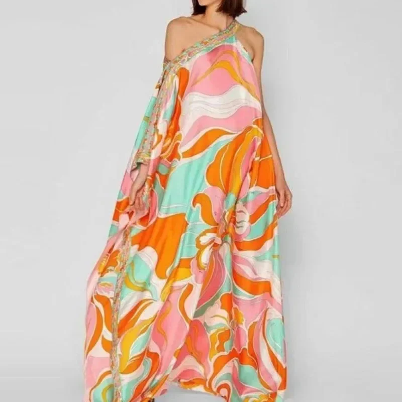 2023 Met Bloemenprint Elegante Maxi-Jurk Zomer Dames V-Hals Oversized Losse Lange Boho-Jurken Casual Dames Split Dress Vestidos