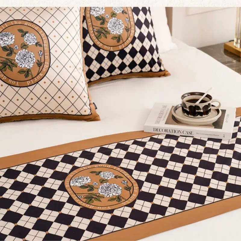 Chessboard Grid Design Hotel Bed End Towel Special Bedding Household Bed Flag Home Homestay Bed End Blanket Soft Bed Flag ZE828