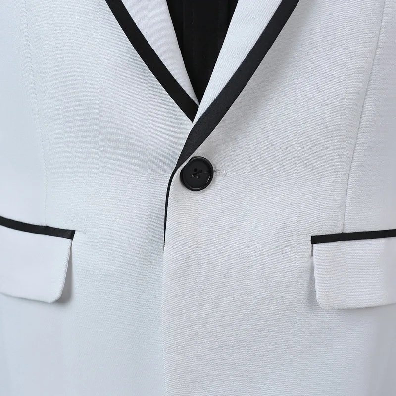 White Black Trimmed Suit Jacket With Pants, Men\'s Dress Two Piece, Wedding Party Dress Jacket With Trousers S M L XL XXL XXXL