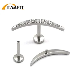 G23 Titanium Crescent PIERC CZ Paved Top Ear Cartilage Threaded Moon Labret Stud Tragus Earring Lip Ring Body Piercing Jewelry