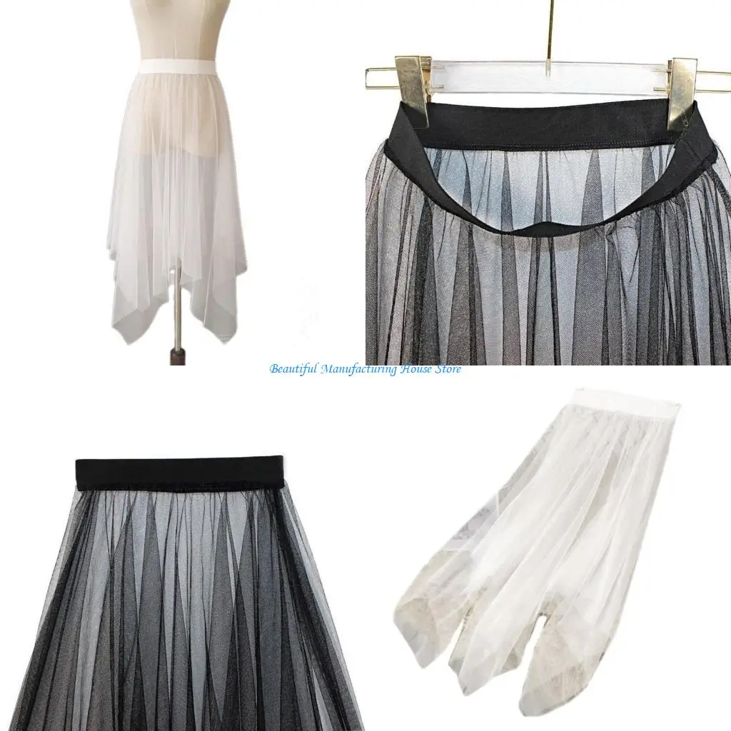 E56A High Waist Mesh Maxi Skirt See-Through Beach Long Tulle Skirt Bodysuit Cover Up