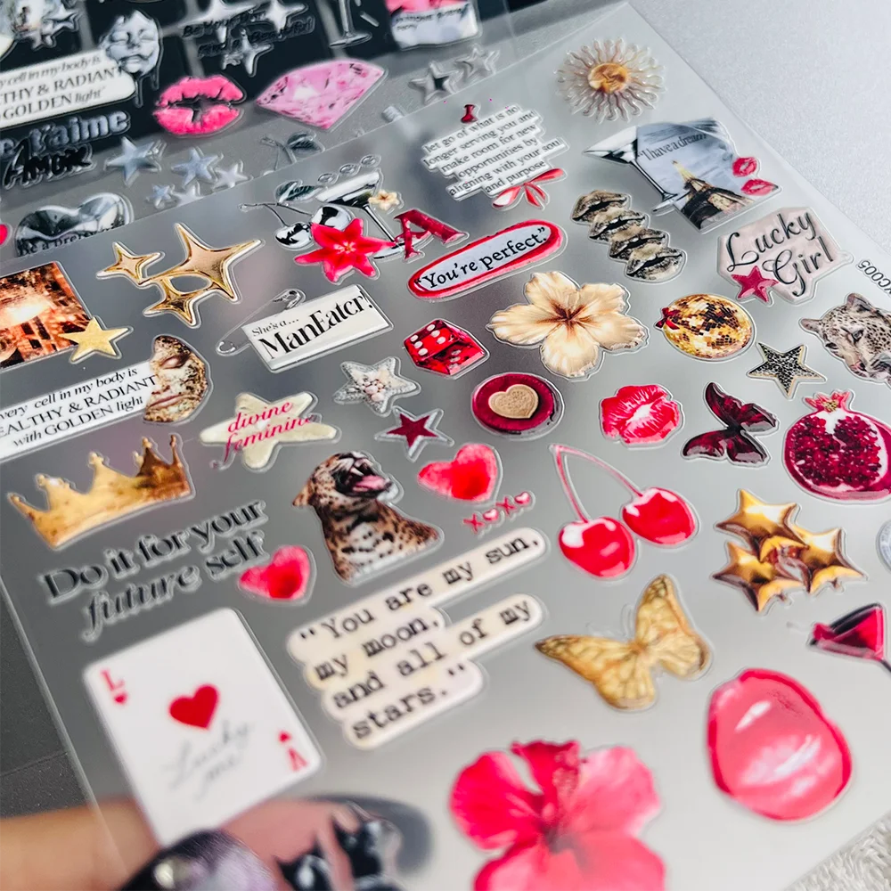 1/2pcs Gold and Silver lucky girl Relief Sticker Notebook Scrapbook Diary Decorative Glass desktop DIY stickers.
