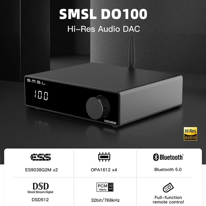 Imagem -02 - Smsl Do100 Hires Decodificação de Áudio com Controle Remoto Dac Es9038q2m Opa1612 Chips Dsd512 Pcm768 Bluetooth 5.0 Ldac Aptx