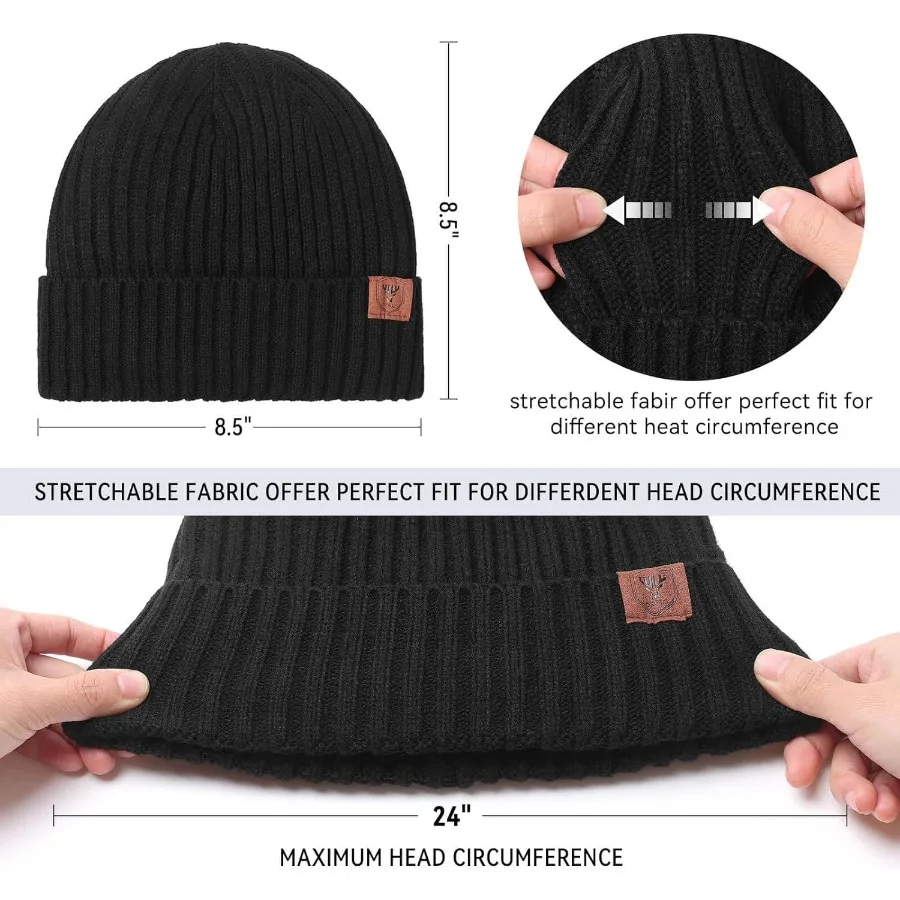 Gorro de malha OZERO Chapéu de inverno térmico grosso de lã polar com caveira de neve para homens e mulheres