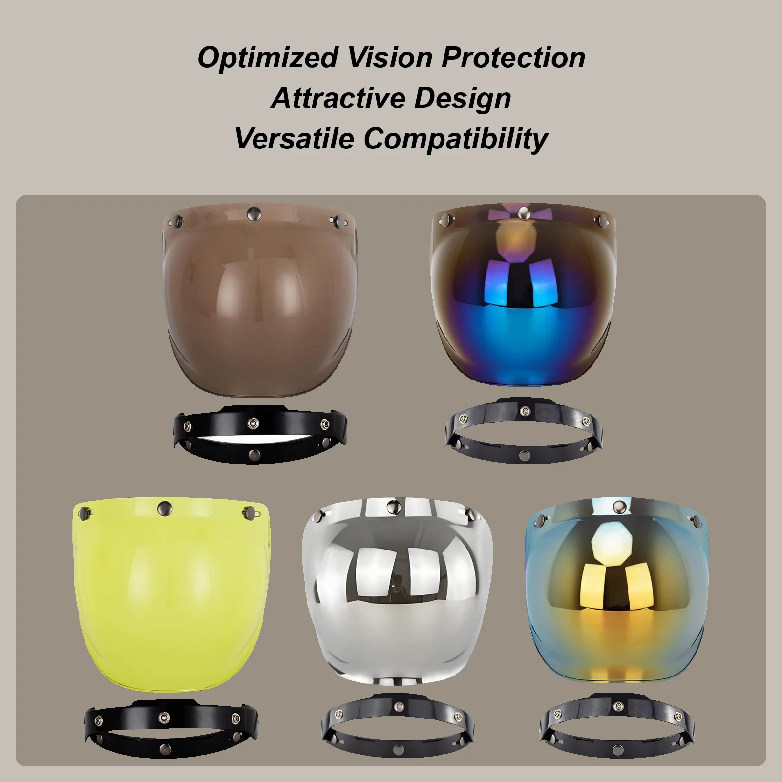 

Universal Motorcycle Windshield Vintage Helmet Visor 3-button Helmet Windproof Shield Lens Open Face Lens With Bracket