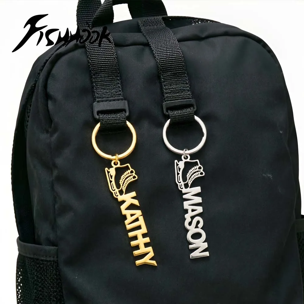 Skate Shoe Personalized Keychain Custom Name Key Ring Bag Charm Ice Skating Shoes Gift For Men Women Kid Stainless Steel Jewelry