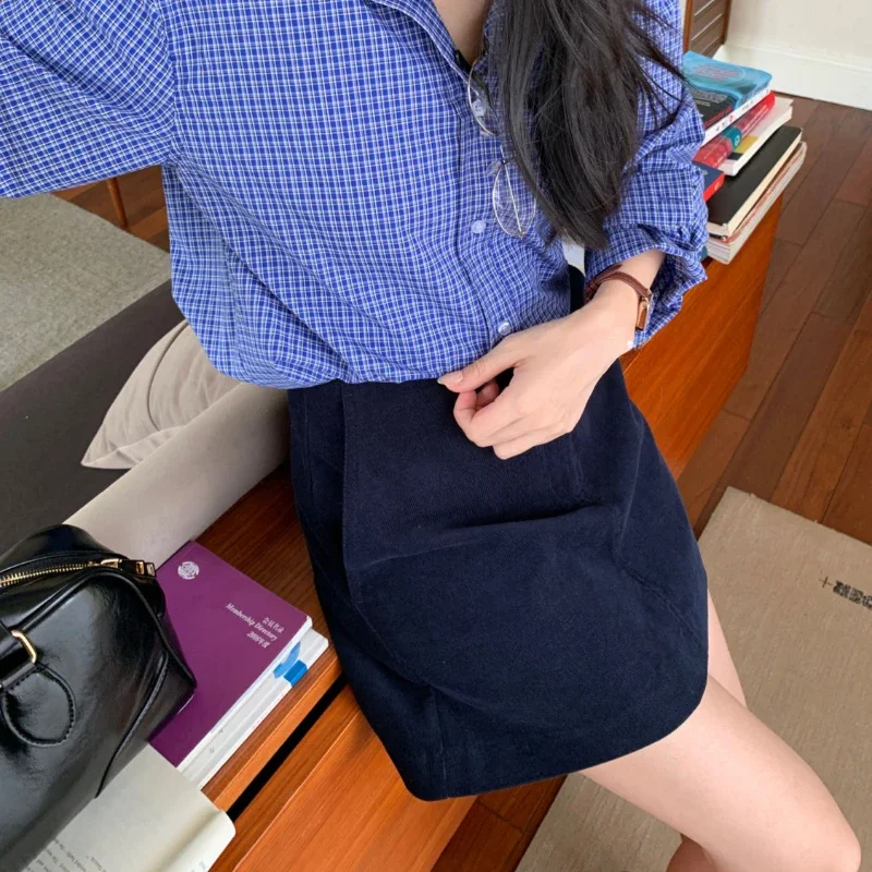 Deeptown Elegant Korean Style Mini Skirts Sweet Retro Autumn Winter Corduroy Skirt A-line Casual High Waist Solid Short Skirts