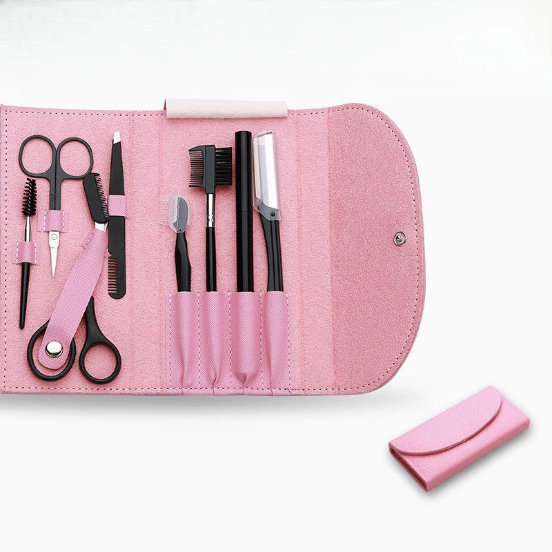 8Pcs eyebrow grooming kit with eyebrow shaper, eyebrow pencil, and tweezers for women and men, complete set