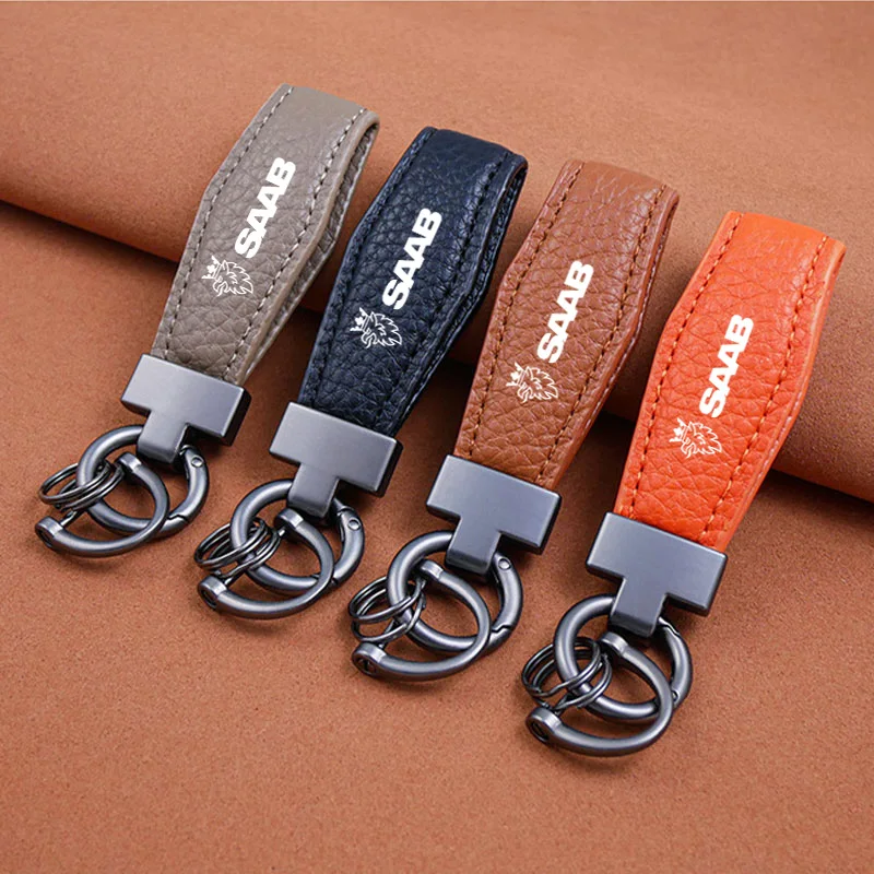 Solid color leather metal buckle car key chain For SAAB SCANIA 95 93 900 9-7 600 97X Turbo X Monster 9-2X GT750 Car Accessories