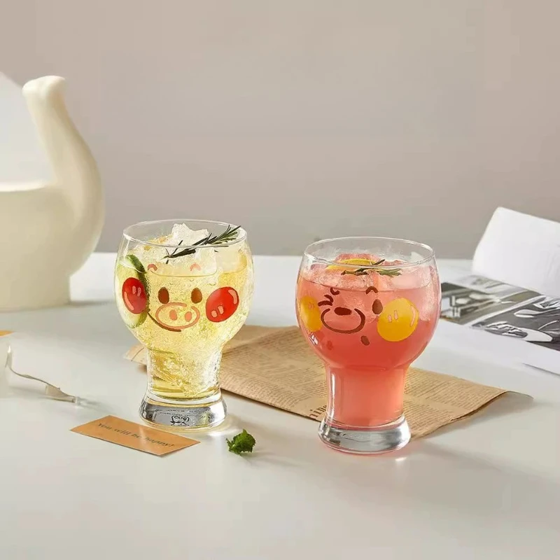 

LTT glass milk cup cute bear juice cold drink drinking cup household beer cup