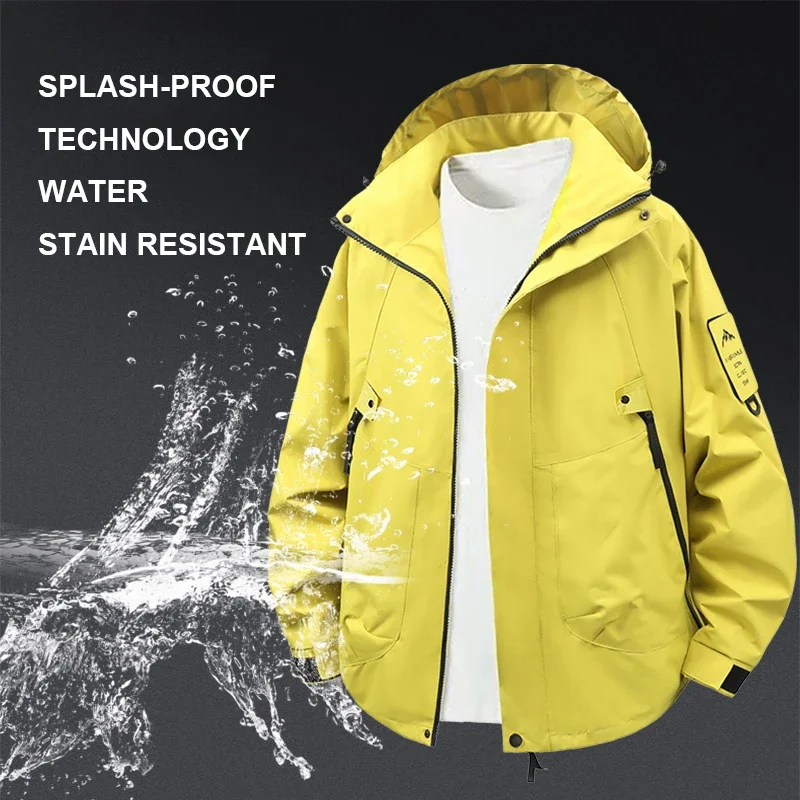 

2025Autumn Men's Hiking Jackets Waterproof Outdoor Hooded Coat Sports Military European Size M-5XL Field Climbing Thin Outwear