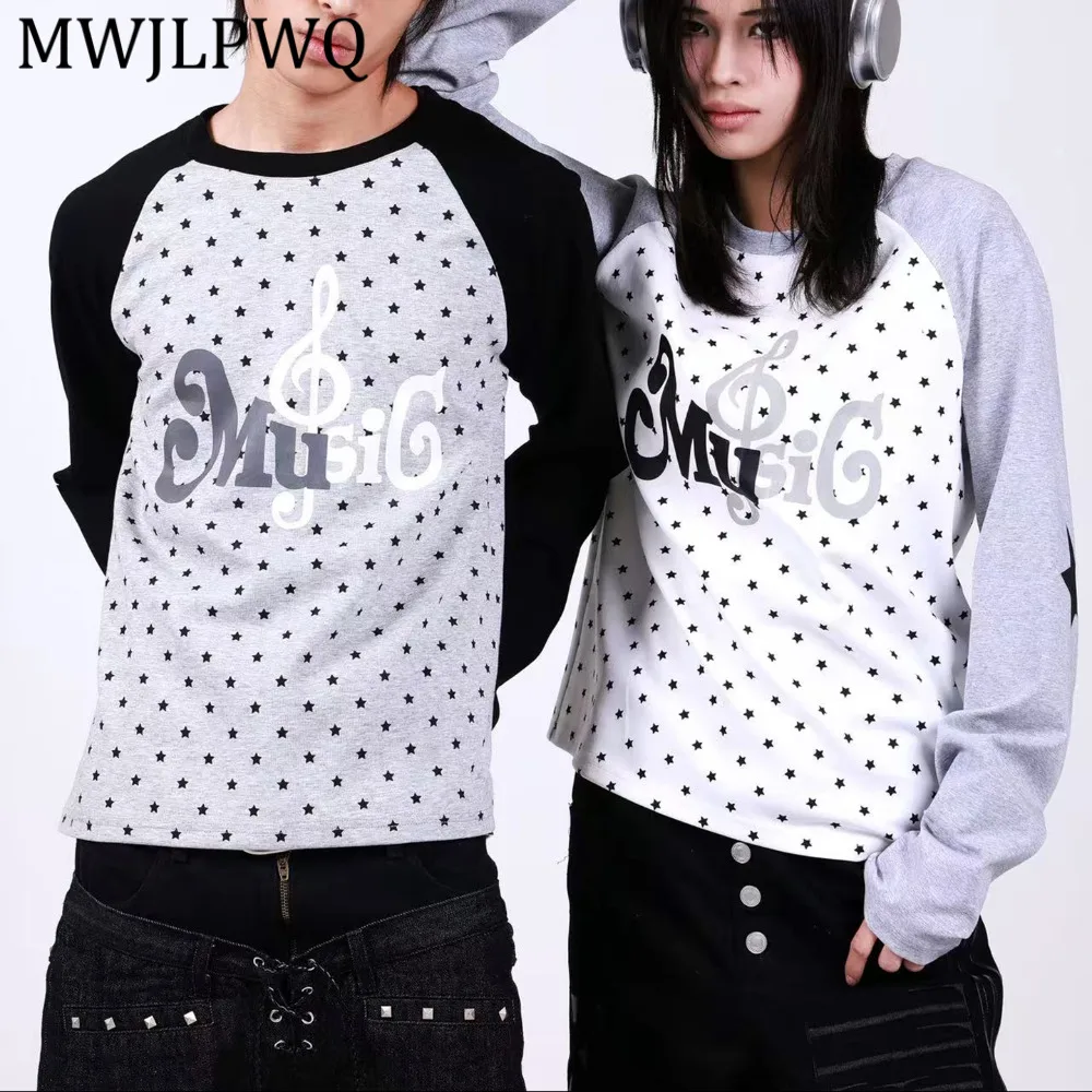 

MWJLPWQ Printed Raglan Color-Block Full Print Shirt Male Hiphop Trend Couple Slim Fit Long Sleeve Base Tops 2026 Spring 14404