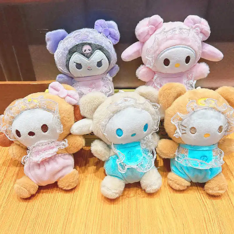 Kawaii Anime My Melody Hello Kitty Sanrio Plush Doll Pendant Kuromi Cinnamoroll Gift Cross-Dressing Doll Cartoon Plush Keychain