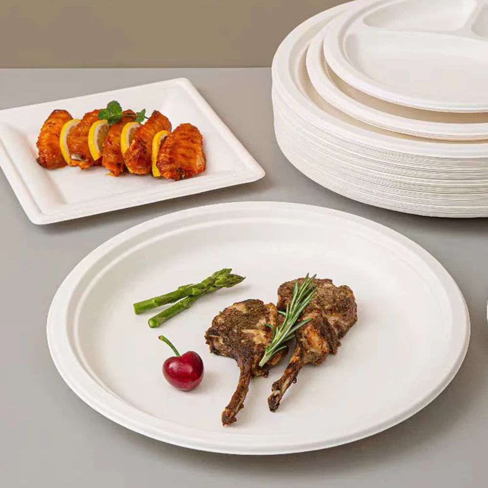 

50PCS 10/9inch Circular Paper Plates Disposable Biodegradable Paper Plates Suitable Party Christmas Barbecue Salad Desserts