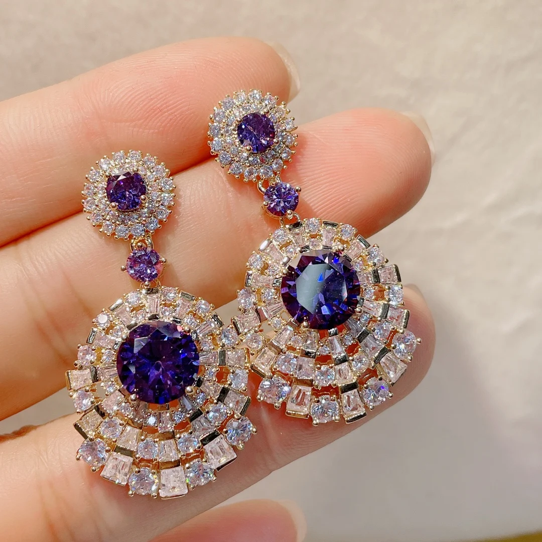 

Luxury Geometry Water Drop Flower Earrings For Women Wedding Cubic Zircon CZ Dubai Bridal Tassels Earring Bohemia Hot E7069