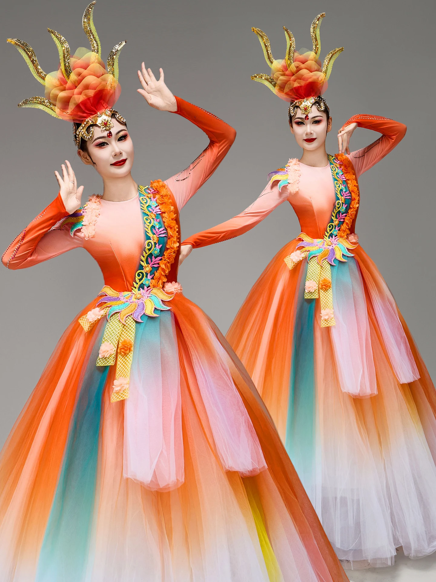 

Modern Dance Opening Song National Day Song Chorus Classical Dance Costume Big Skirt Performance Outfit Ensemble Polyester