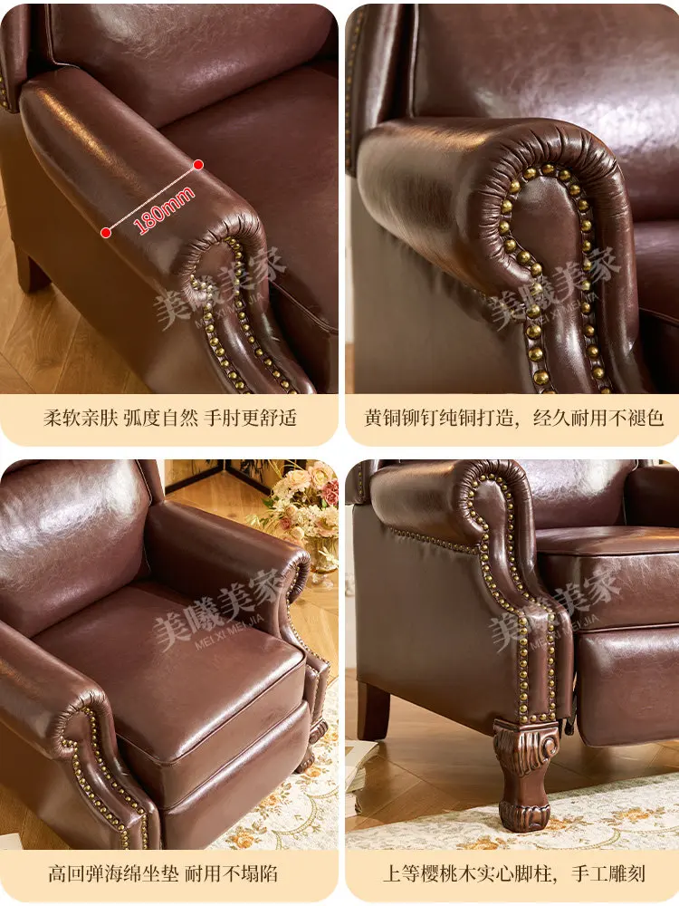 Leather cigar  top layer cowhide godfather  tiger stool single sofa  retro living room leisure chair